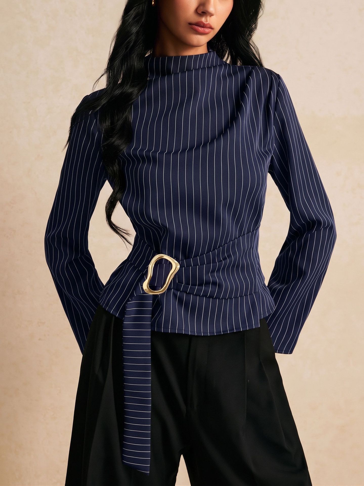 Tie Bell Sleeve Top Fitted Wai - Women Fashion Necktie recension och pris