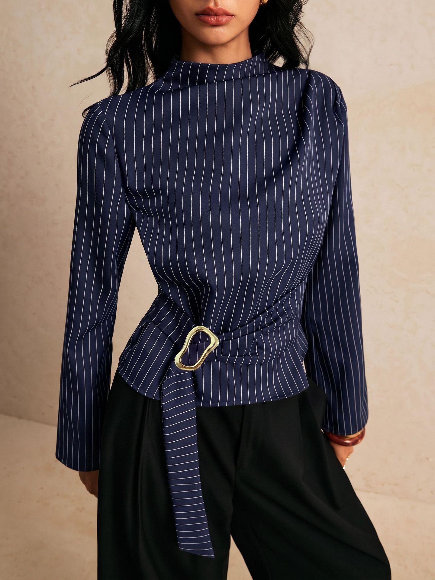 Tie Bell Sleeve Top Fitted Wai - Women Fashion Necktie recension och pris