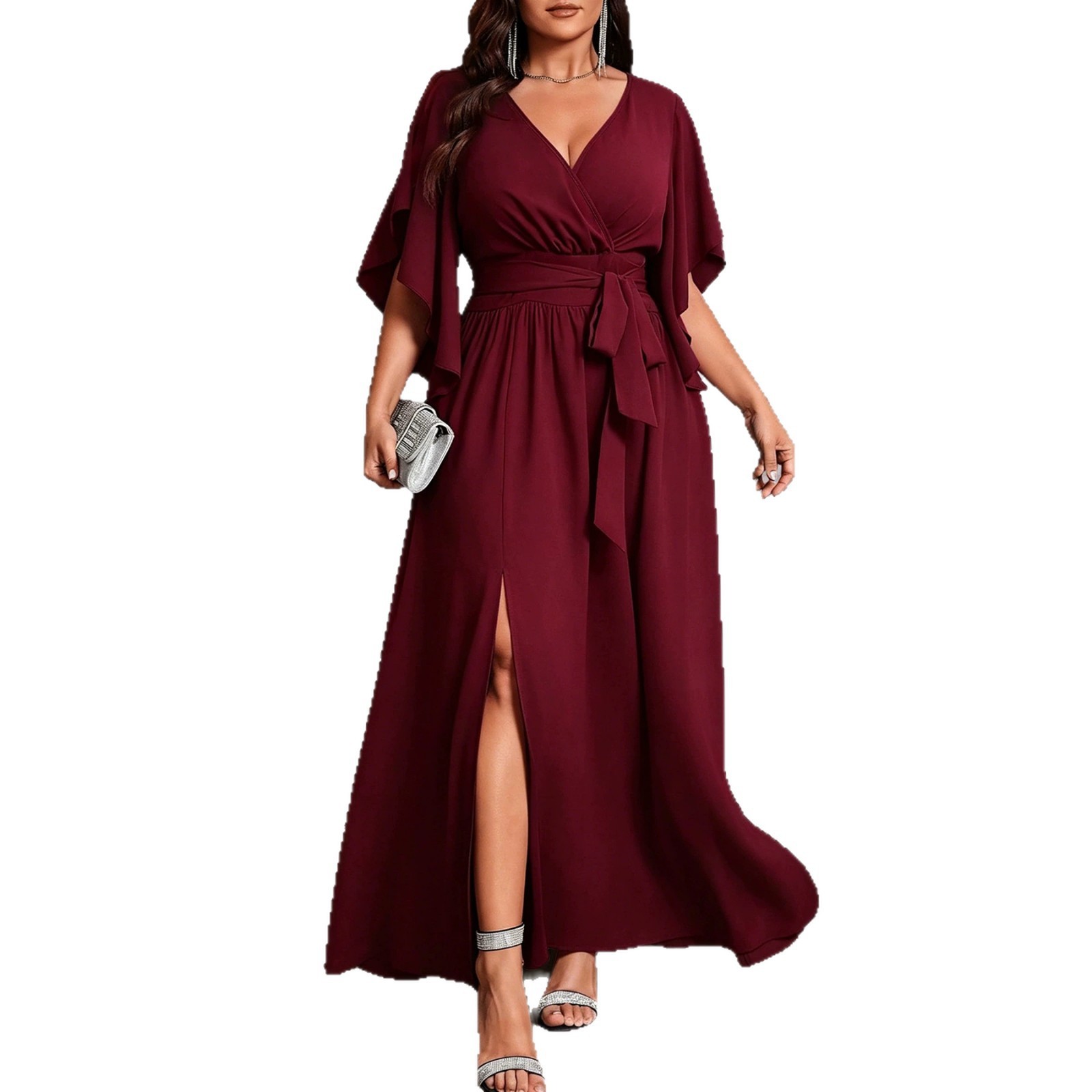 V Neck Short Sleeve Dress Flar - Women Fashion Necktie recension och pris