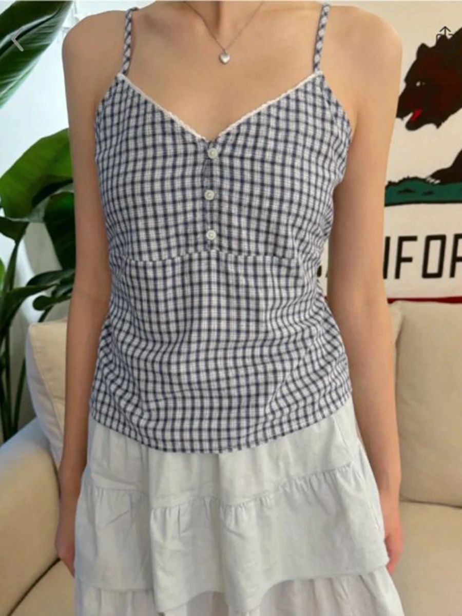 Navy Plaid Tank Shorts 2 Piece - Lace Trim Cami recension och pris