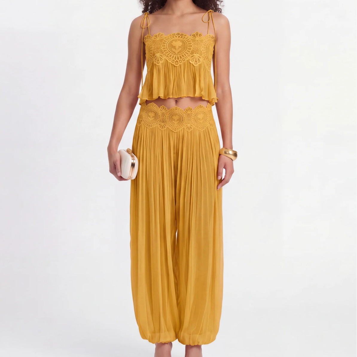 Women Long Pant Set Square Nec - Lace Trim Cami recension och pris